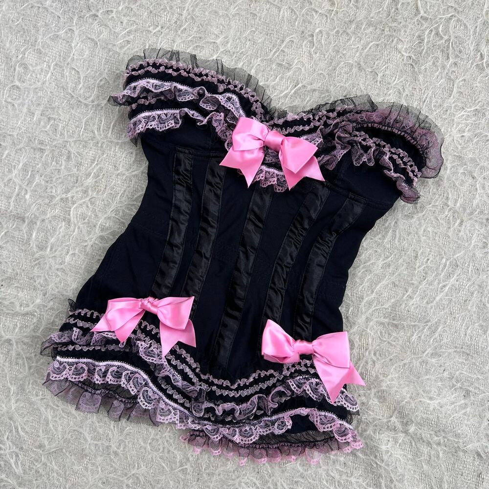 Vintage Y2K Lace & Bow Corset Top – Size Small